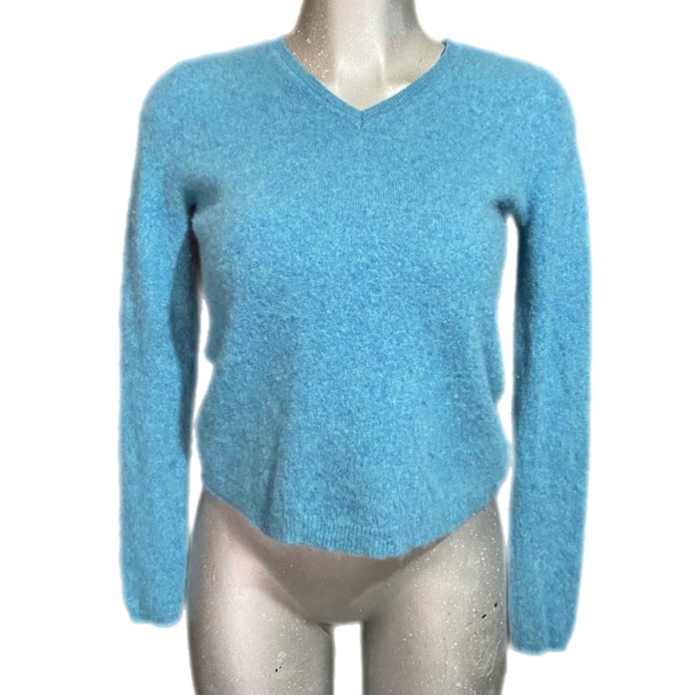 Tahari Cashmere Blue V-Neck Pullover Sweater Preppy Comfy Old Money Size Small